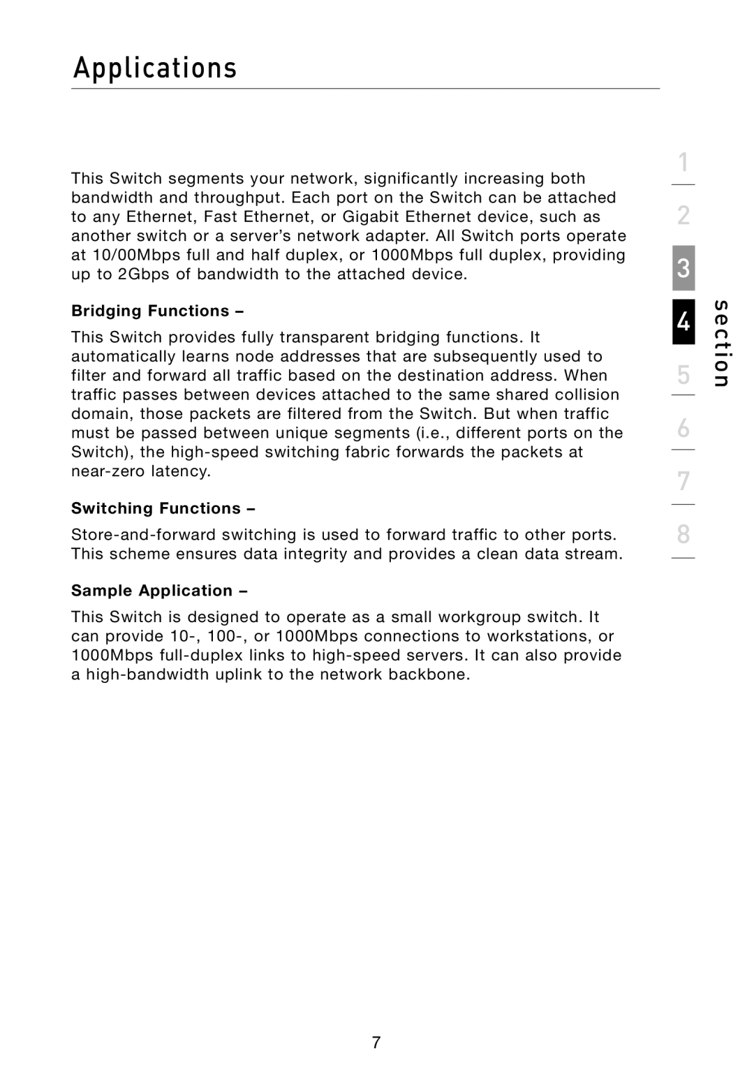 Belkin F5D5141-5 manual Applications, Bridging Functions, Switching Functions, Sample Application 