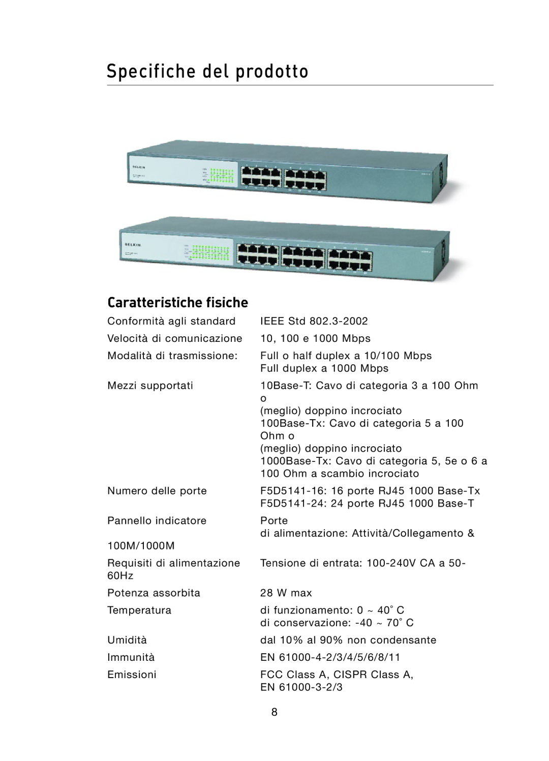 Belkin F5D5141uk16 user manual Specifiche del prodotto 