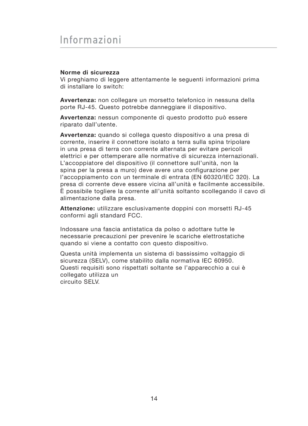 Belkin F5D5141uk16 user manual Informazioni, Norme di sicurezza 