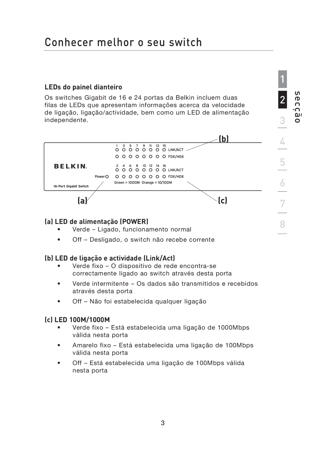 Belkin F5D5141uk16 user manual LEDs do painel dianteiro, LED de alimentação Power, LED de ligação e actividade Link/Act 