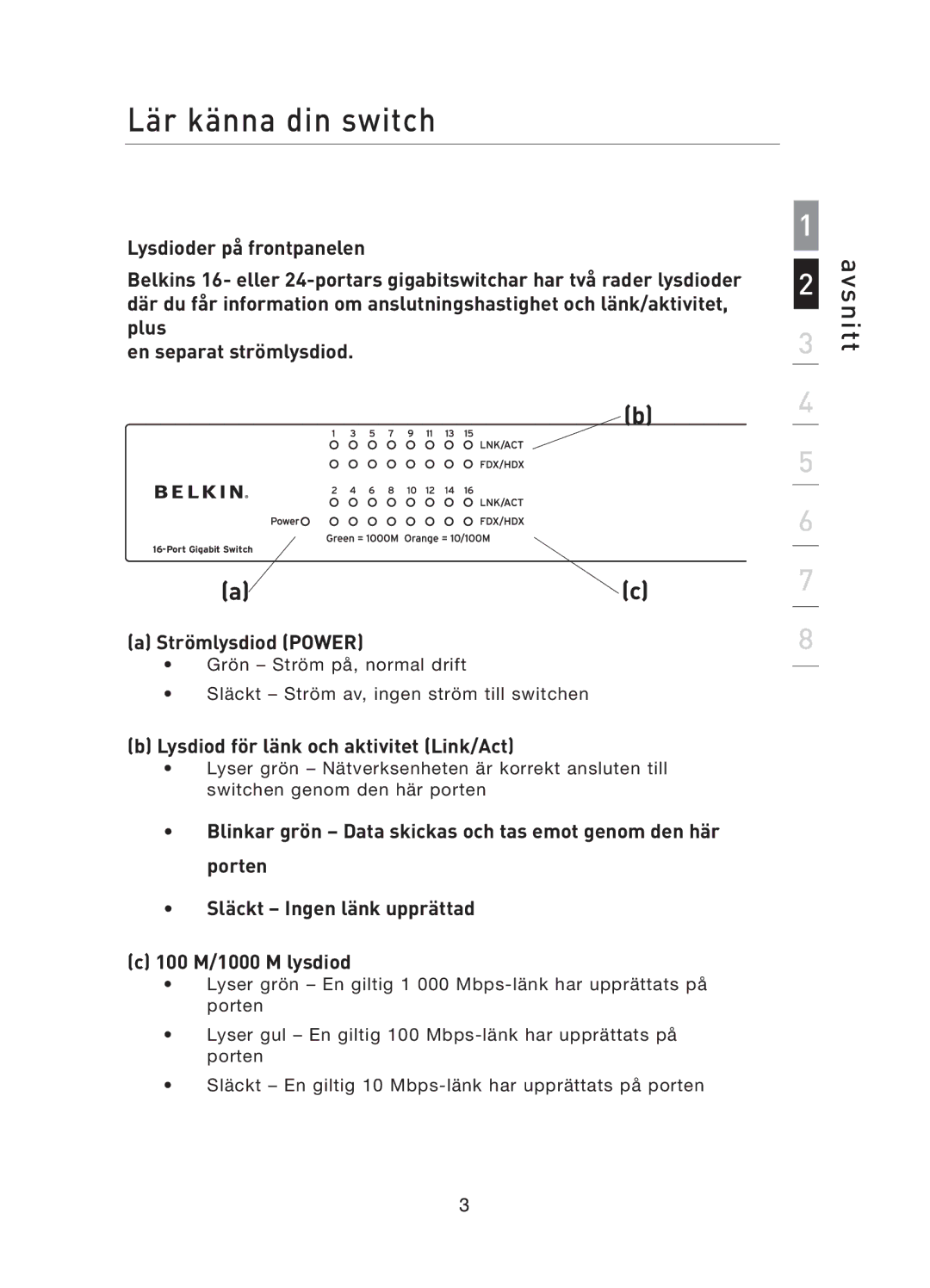 Belkin F5D5141uk16 user manual Lysdiod för länk och aktivitet Link/Act 