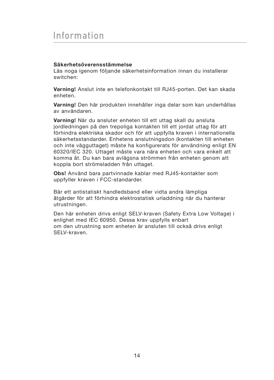 Belkin F5D5141uk16 user manual Säkerhetsöverensstämmelse 