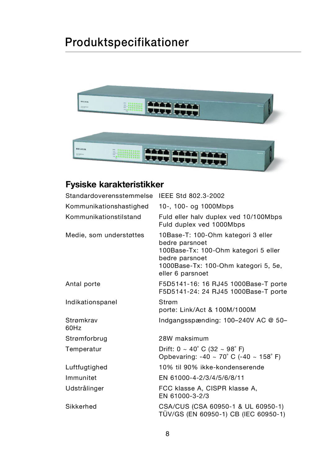 Belkin F5D5141uk16 user manual Produktspecifikationer 