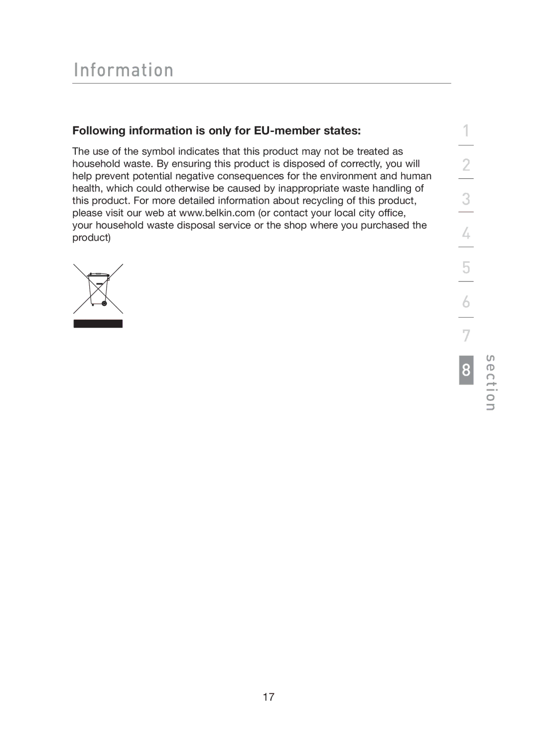 Belkin F5D5141uk16 user manual Following information is only for EU-member states 