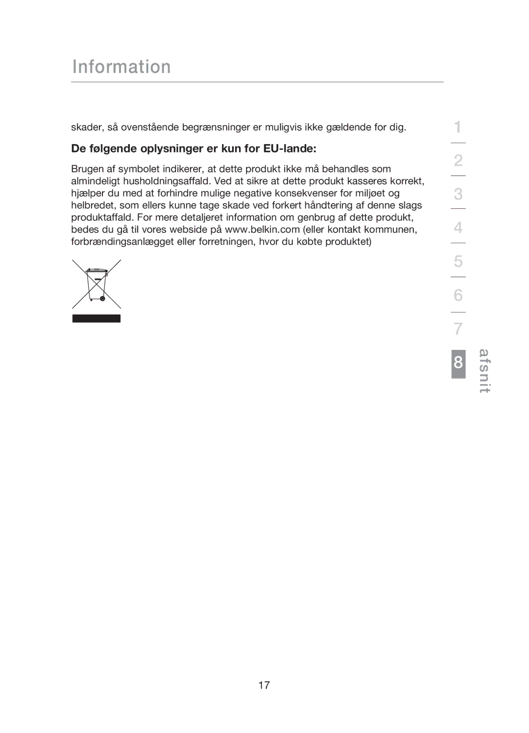 Belkin F5D5141uk16 user manual De følgende oplysninger er kun for EU-lande 