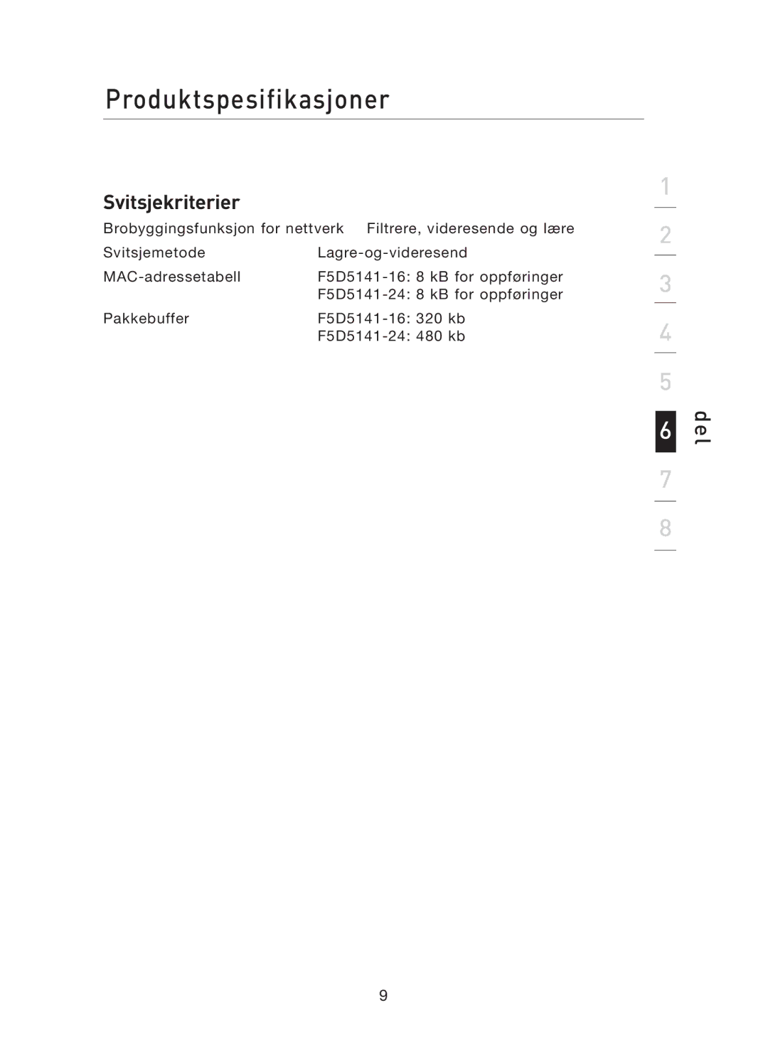 Belkin F5D5141uk16 user manual Svitsjekriterier 