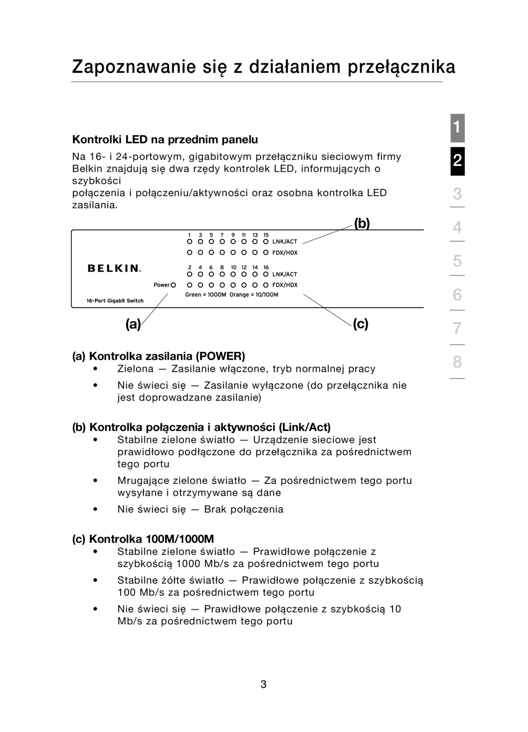 Belkin F5D5141uk16 Kontrolki LED na przednim panelu, Kontrolka zasilania Power, Kontrolka połączenia i aktywności Link/Act 