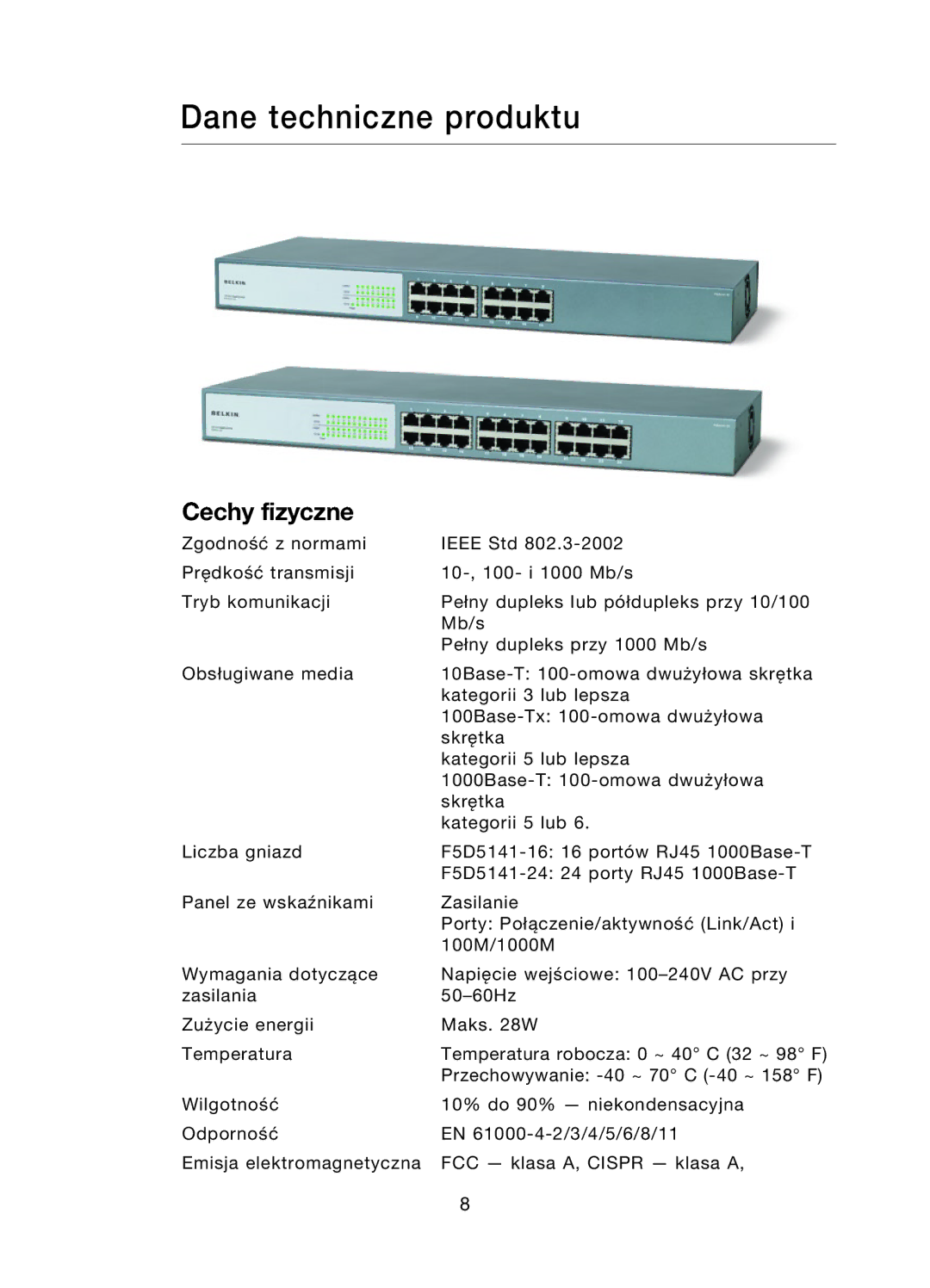 Belkin F5D5141uk16 user manual Dane techniczne produktu 