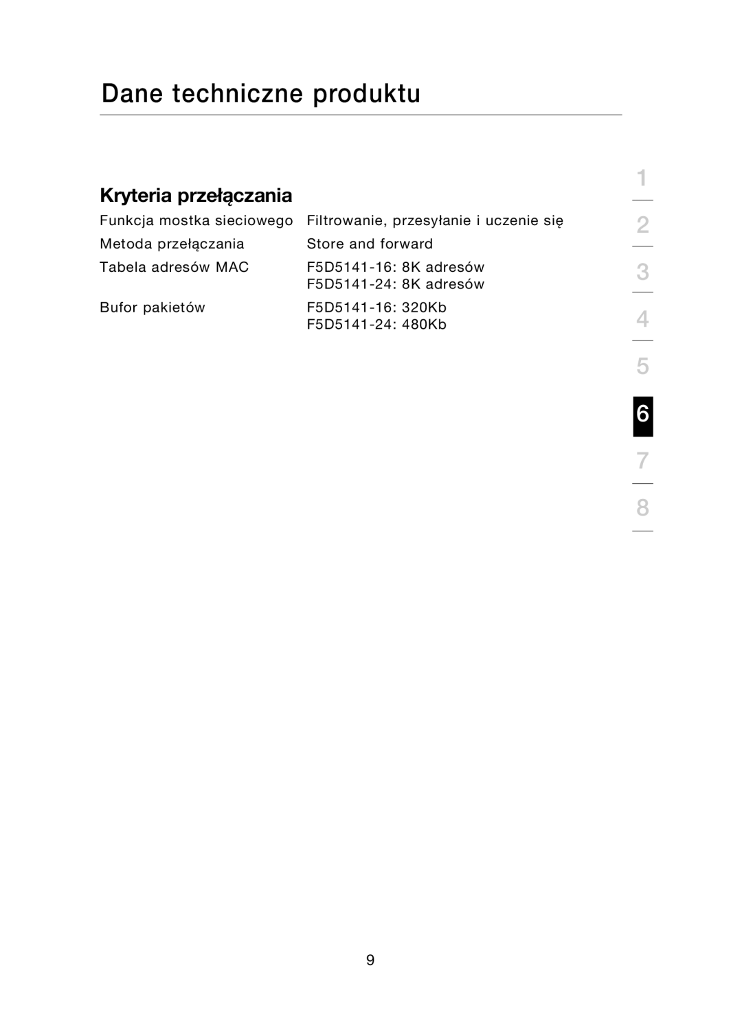 Belkin F5D5141uk16 user manual Kryteria przełączania 