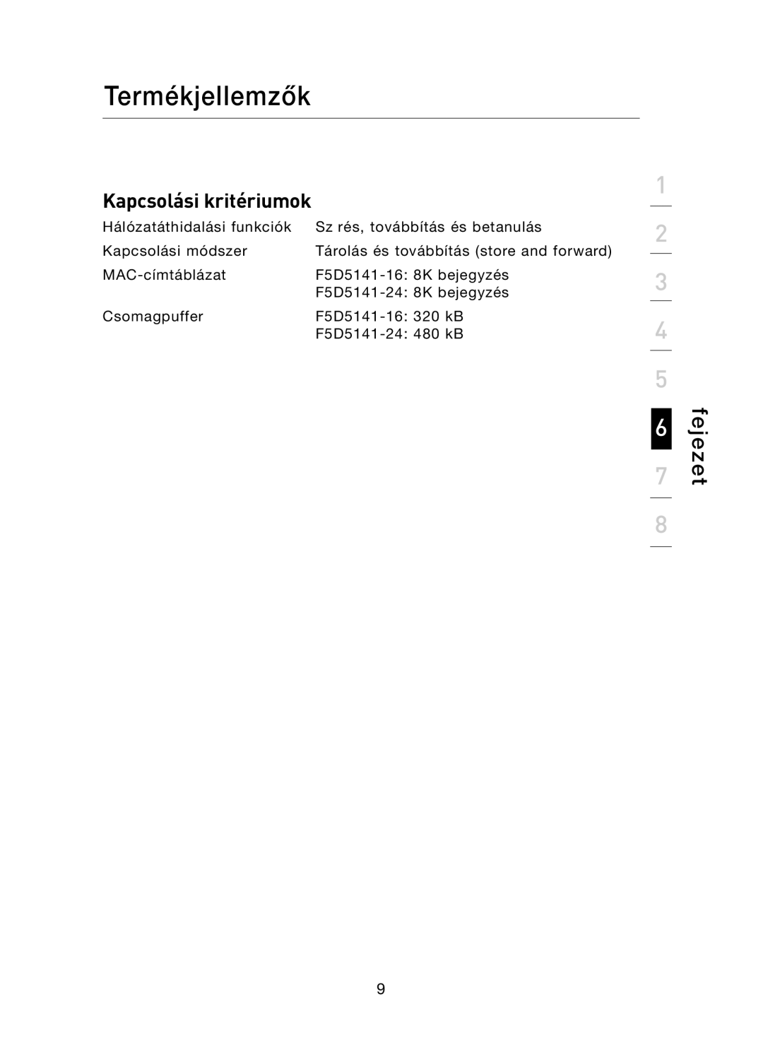 Belkin F5D5141uk16 user manual Kapcsolási kritériumok 