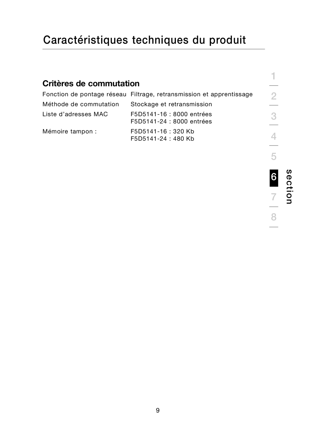 Belkin F5D5141uk16 user manual Critères de commutation 