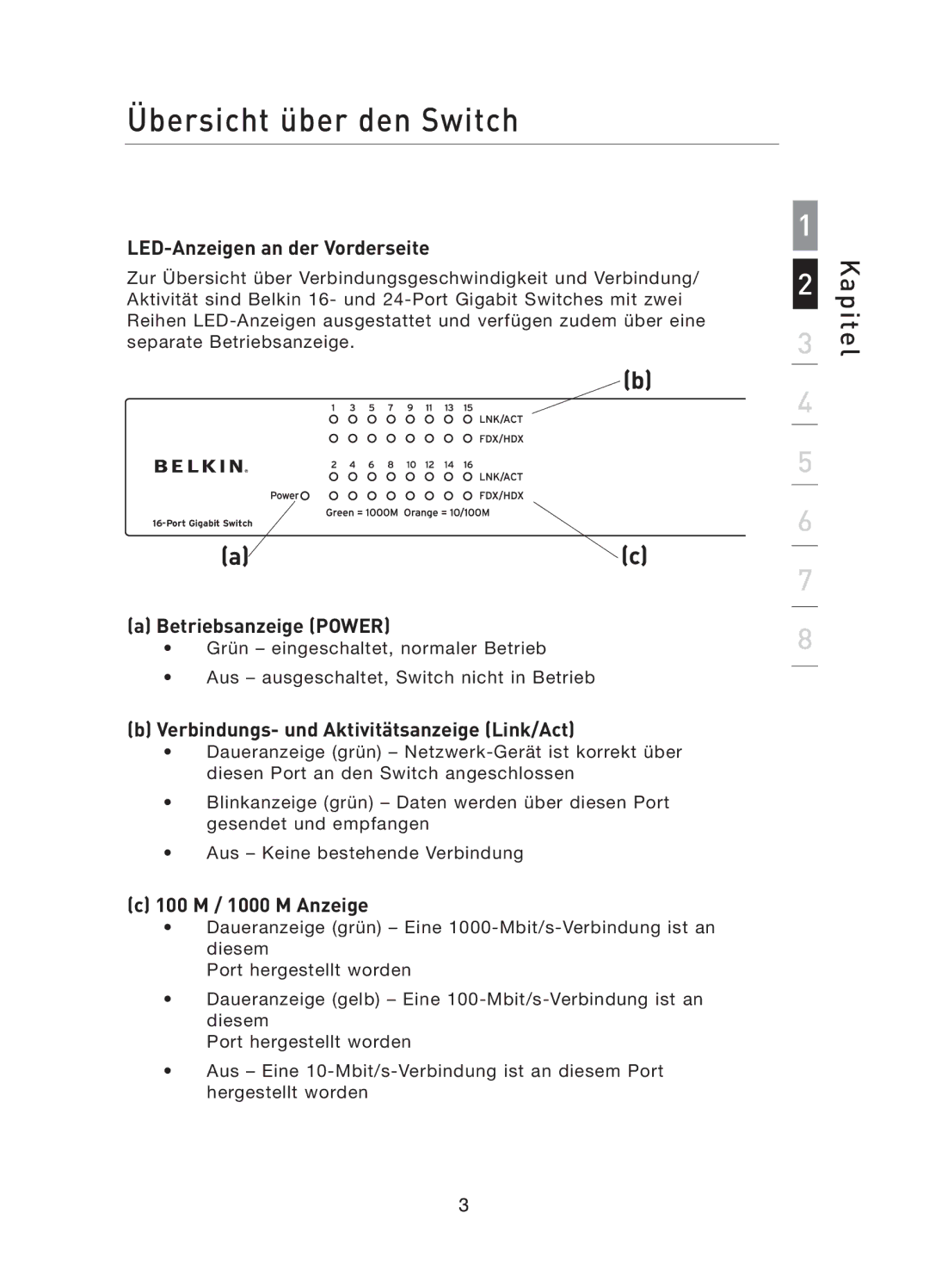 Belkin F5D5141uk16 LED-Anzeigen an der Vorderseite, Betriebsanzeige Power, Verbindungs- und Aktivitätsanzeige Link/Act 