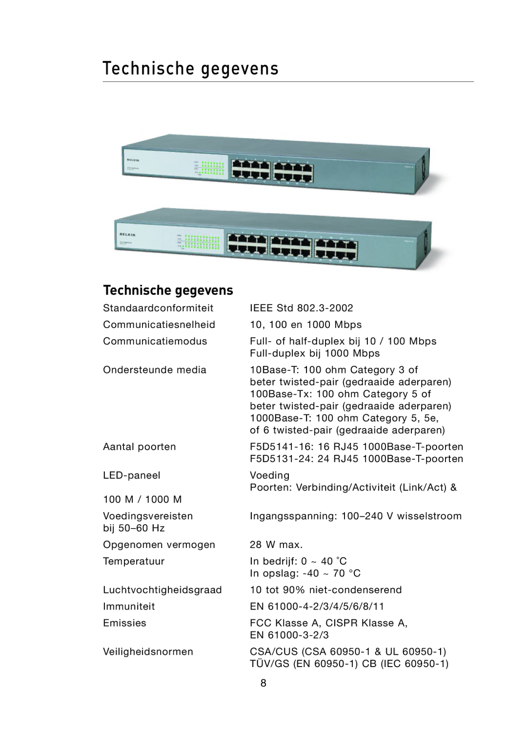 Belkin F5D5141uk16 user manual Technische gegevens 