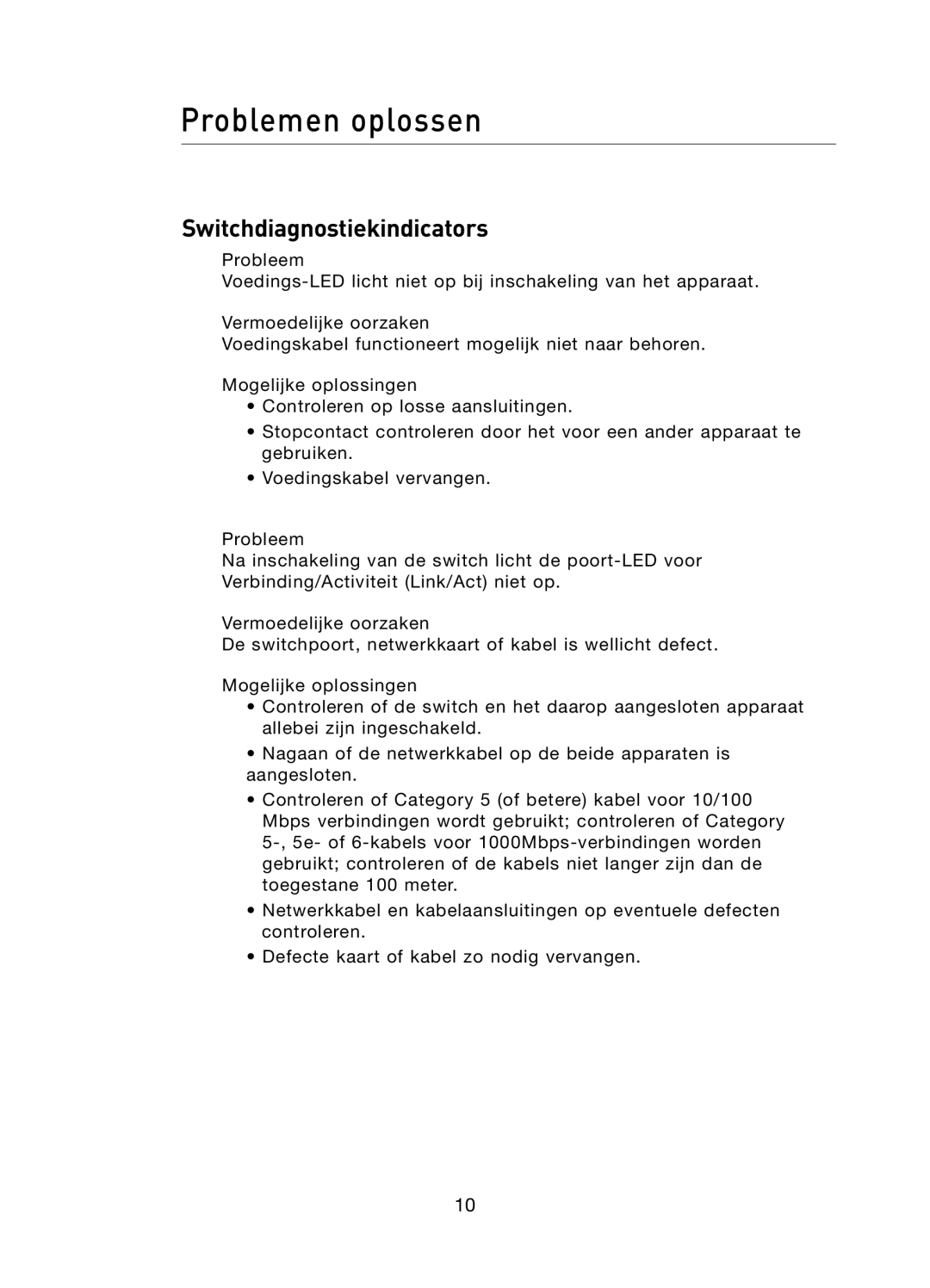 Belkin F5D5141uk16 user manual Problemen oplossen, Switchdiagnostiekindicators 