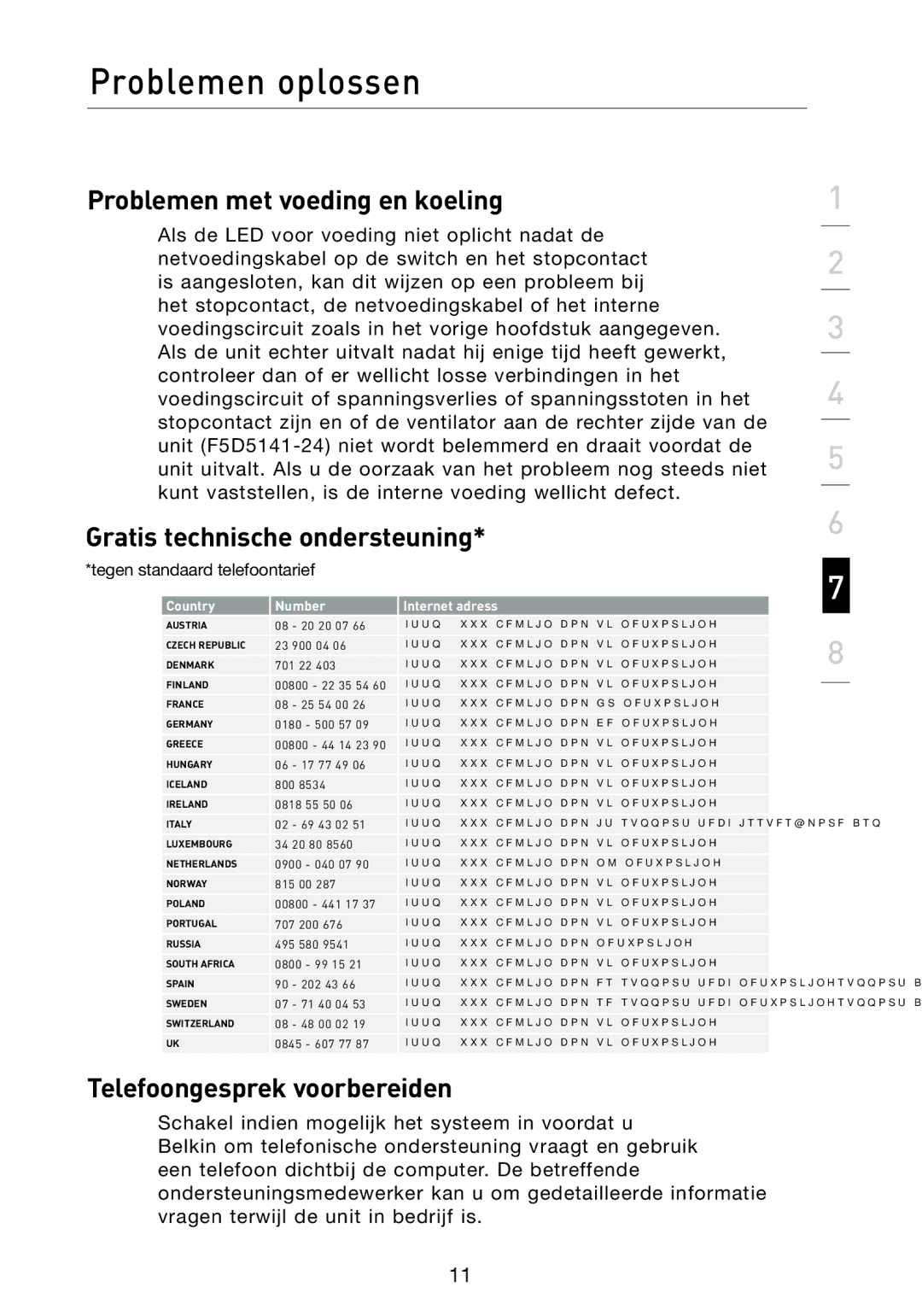 Belkin F5D5141uk16 Problemen met voeding en koeling, Gratis technische ondersteuning, Telefoongesprek voorbereiden 