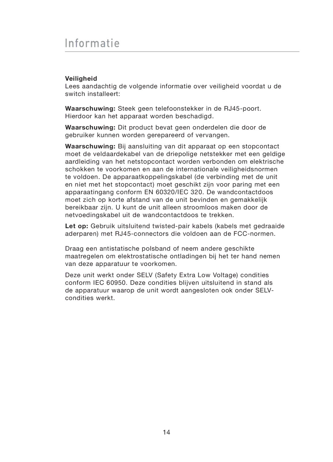 Belkin F5D5141uk16 user manual Informatie, Veiligheid 