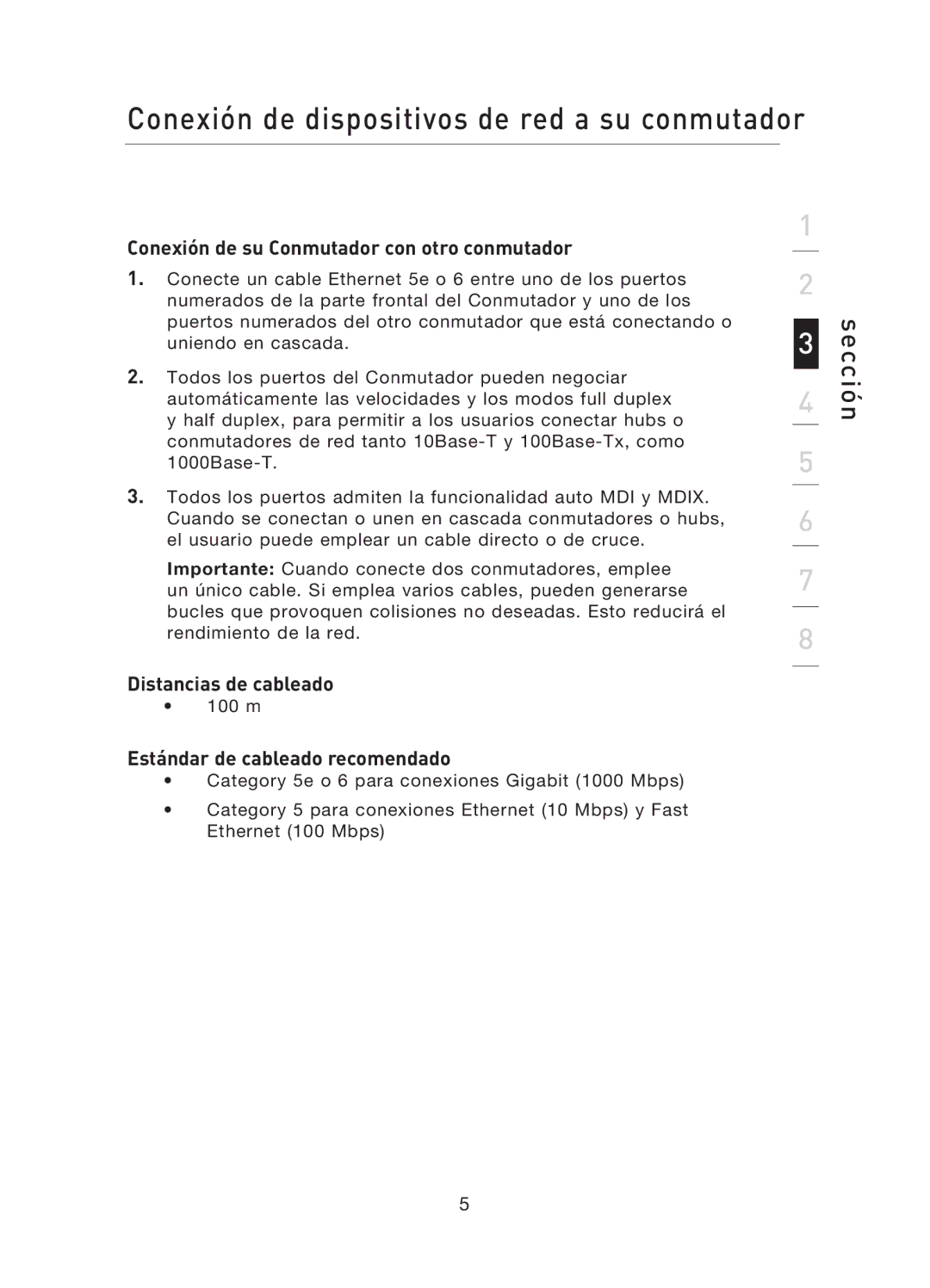 Belkin F5D5141uk16 Conexión de su Conmutador con otro conmutador, Distancias de cableado, Estándar de cableado recomendado 