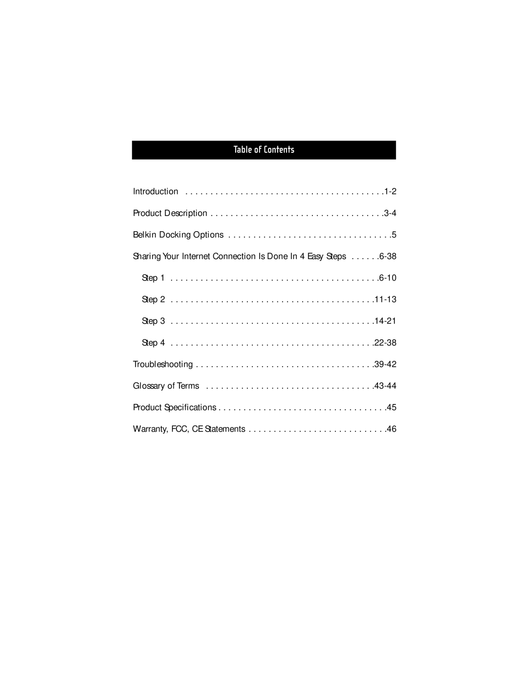 Belkin F5D5230-4 manual Table of Contents 