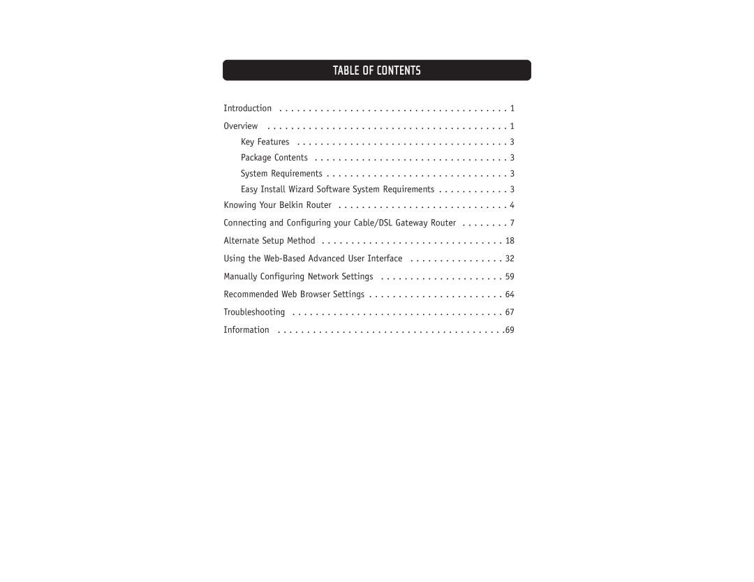 Belkin F5D5231-4 user manual Table Of Contents 
