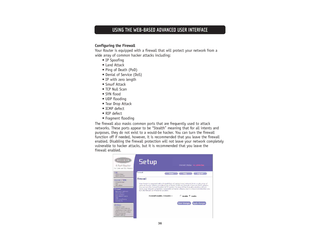 Belkin F5D5231-4 user manual Configuring the Firewall 