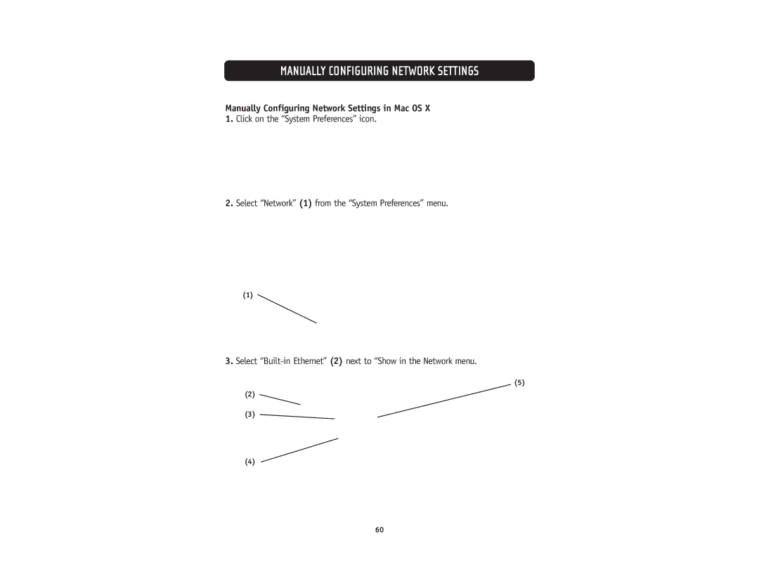 Belkin F5D5231-4 user manual Manually Configuring Network Settings in Mac OS 