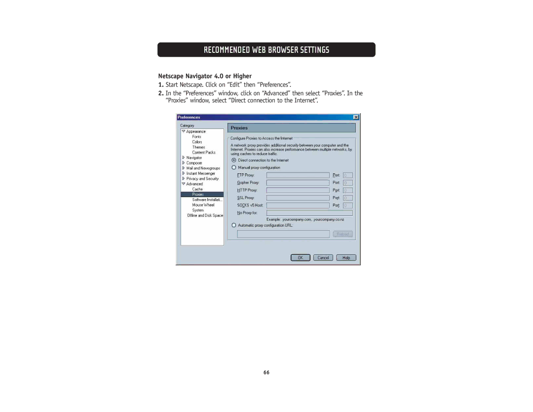 Belkin F5D5231-4 user manual Netscape Navigator 4.0 or Higher, Start Netscape. Click on Edit then Preferences 