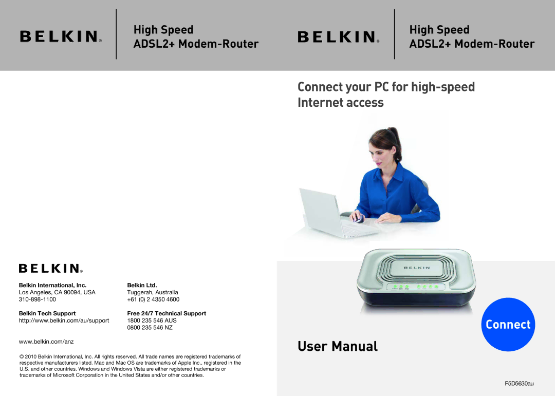 Belkin F5D5630AU user manual Belkin International, Inc, Belkin Tech Support 