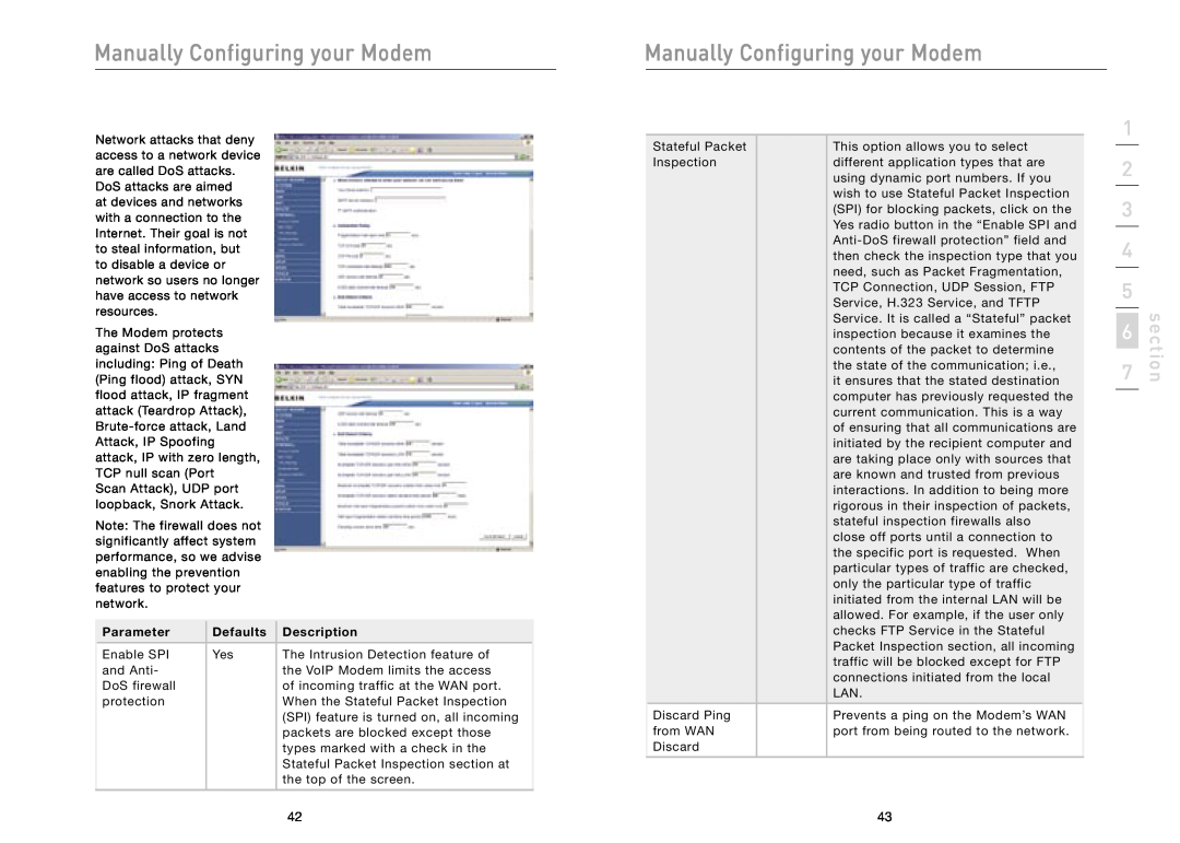 Belkin F5D5730au user manual Defaults, Manually Configuring your Modem, section, Parameter, Description 