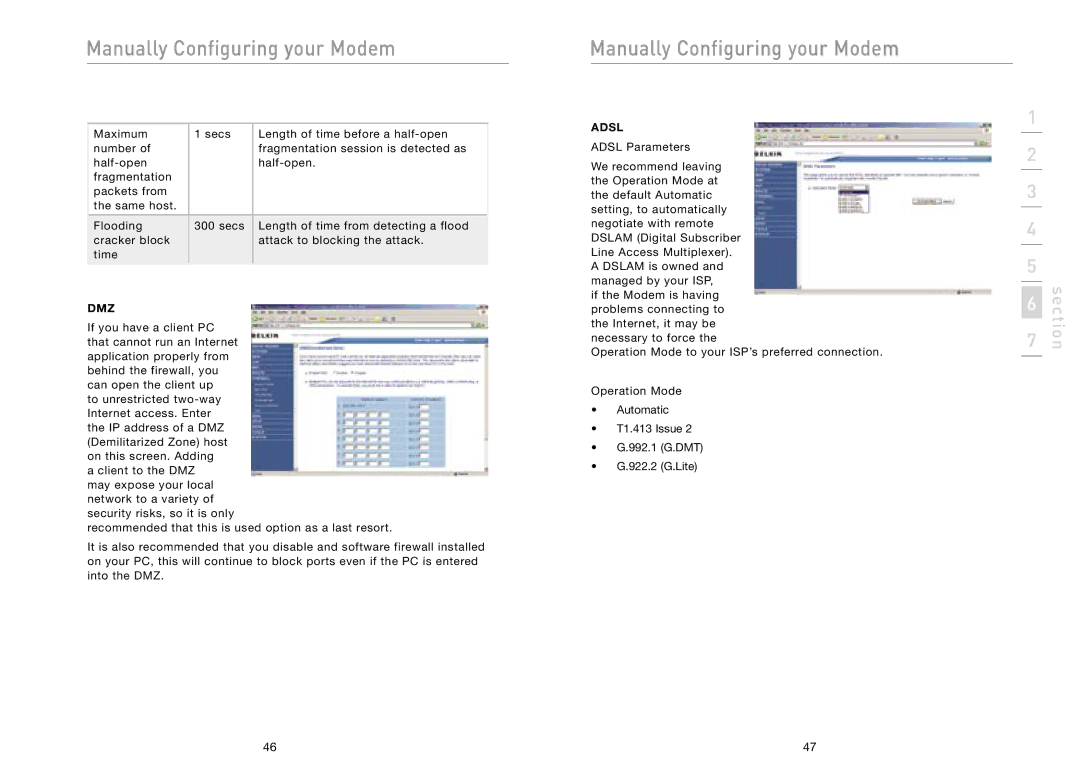 Belkin F5D5730au user manual Dmz, Adsl 