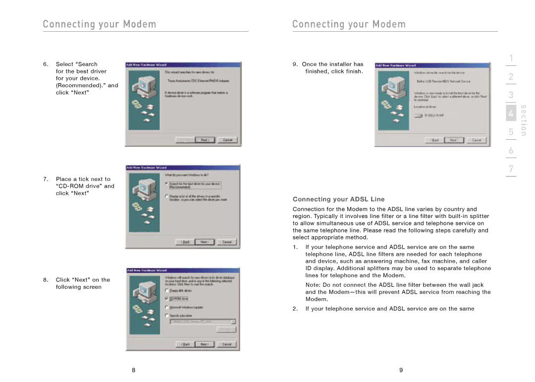 Belkin F5D5730au user manual Connecting your Modem, Connecting your Adsl Line 