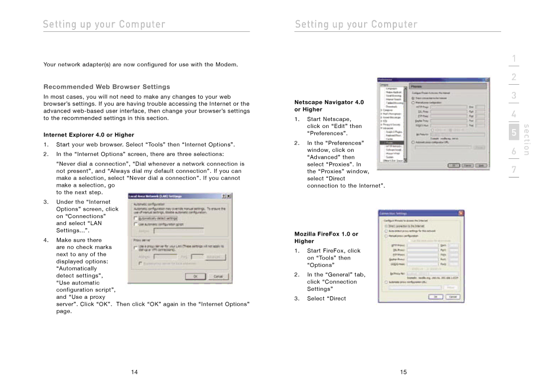 Belkin F5D5730au Recommended Web Browser Settings, Internet Explorer 4.0 or Higher, Netscape Navigator 4.0 or Higher 