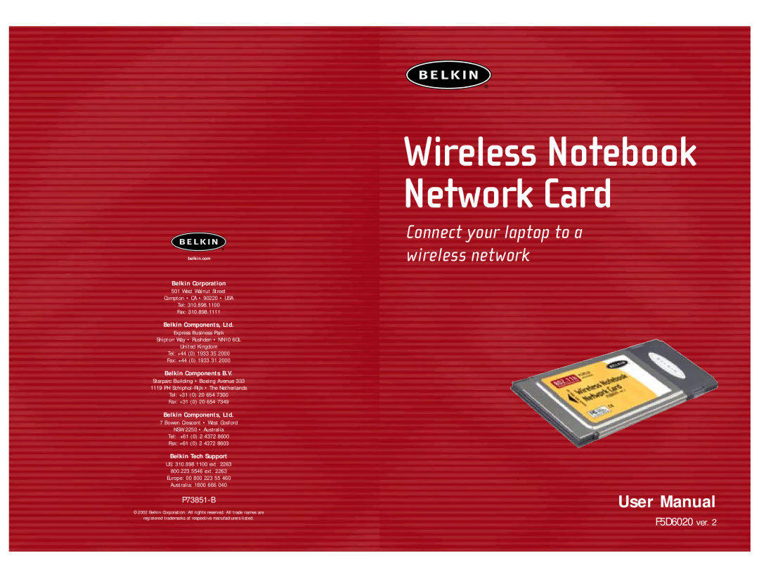 Belkin F5D6020 user manual Wireless Notebook Network Card 