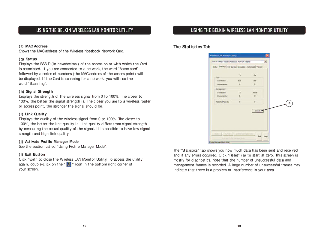 Belkin F5D6020 user manual Statistics Tab 