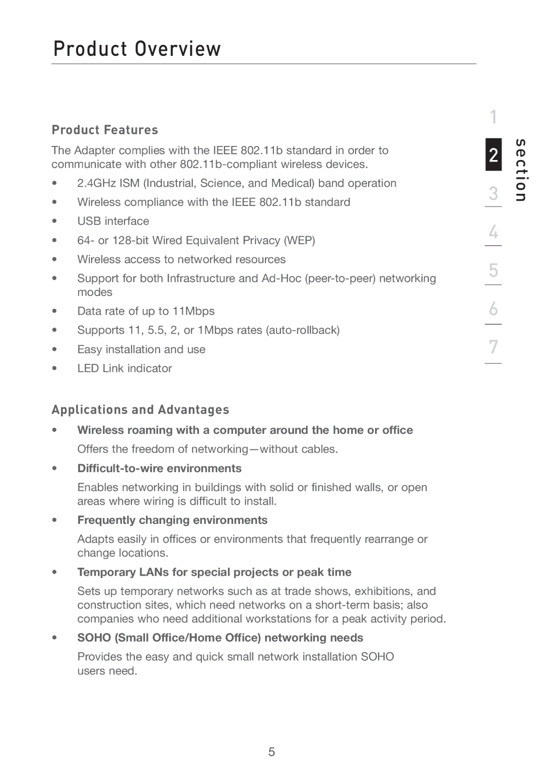 Belkin F5D6051 user manual Product Overview, Product Features, Applications and Advantages 