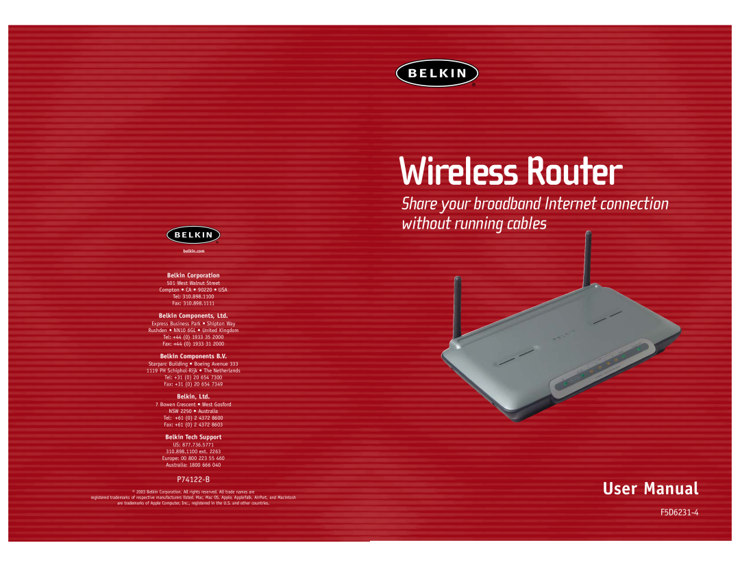 Belkin F5D6231-4 user manual Wireless Router, Share your broadband Internet connection without running cables, User Manual 