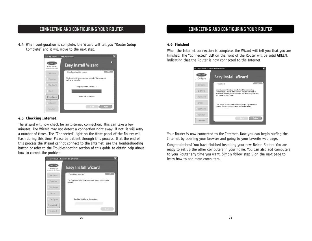 Belkin F5D6231-4 user manual Checking Internet, Finished 