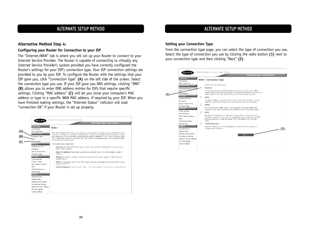 Belkin F5D6231-4 user manual Configuring your Router for Connection to your ISP, Setting your Connection Type 