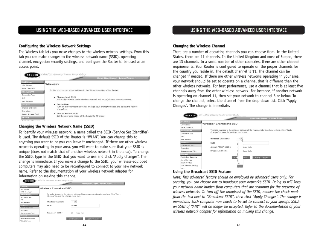 Belkin F5D6231-4 user manual Configuring the Wireless Network Settings, Changing the Wireless Network Name Ssid 