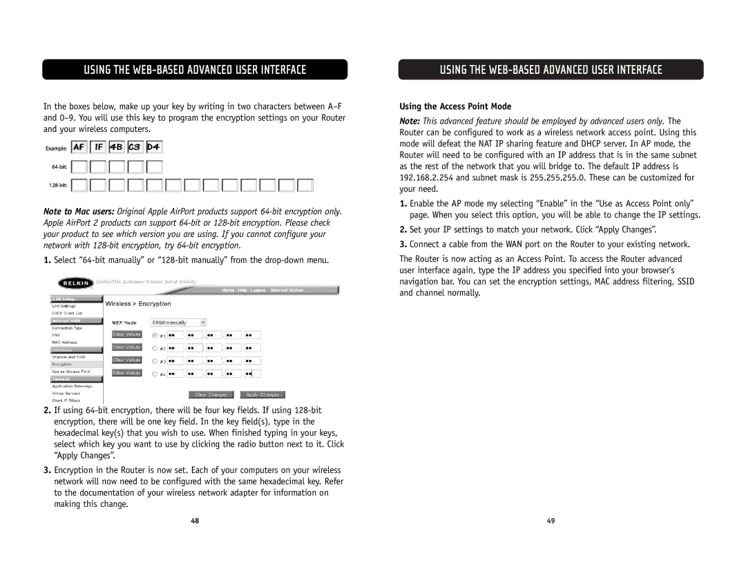 Belkin F5D6231-4 user manual Using the Access Point Mode 