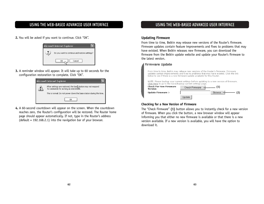 Belkin F5D6231-4 user manual Updating Firmware, Checking for a New Version of Firmware 