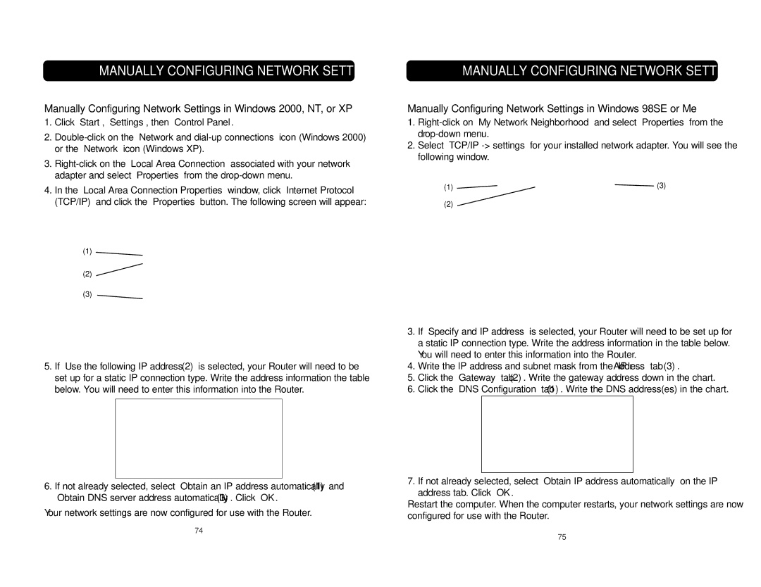 Belkin F5D6231-4 user manual Manually Configuring Network Settings in Windows 98SE or Me 