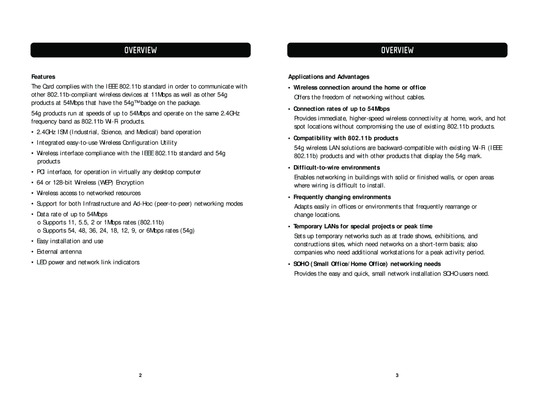 Belkin F5D7000 user manual Overview 