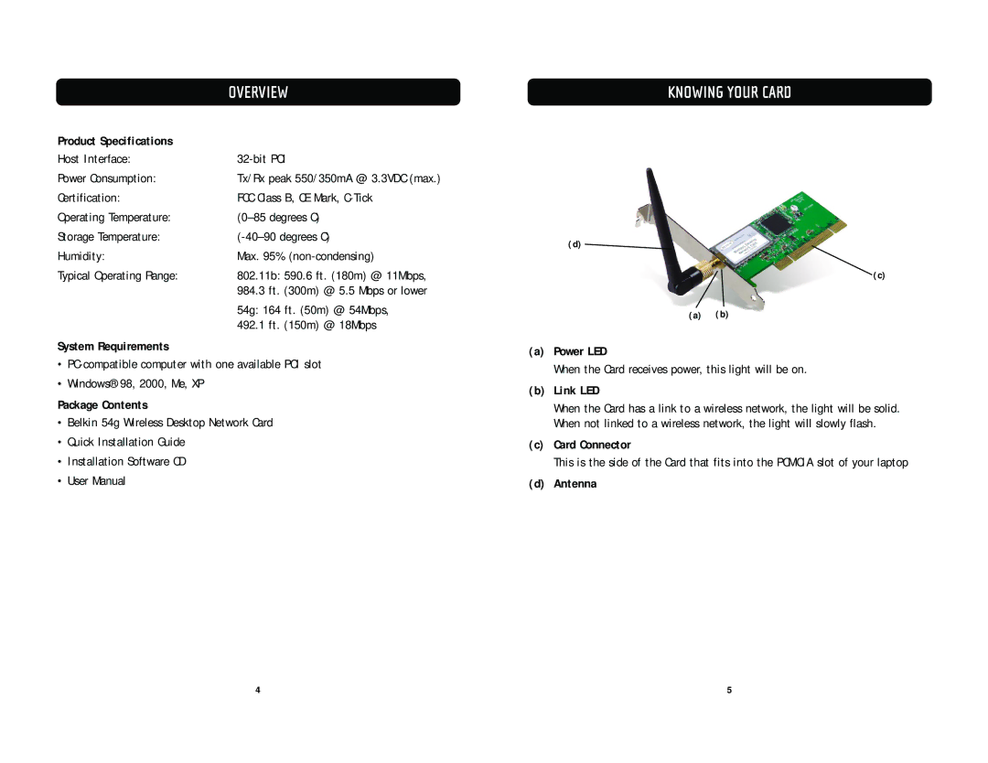 Belkin F5D7000 user manual Knowing Your Card 