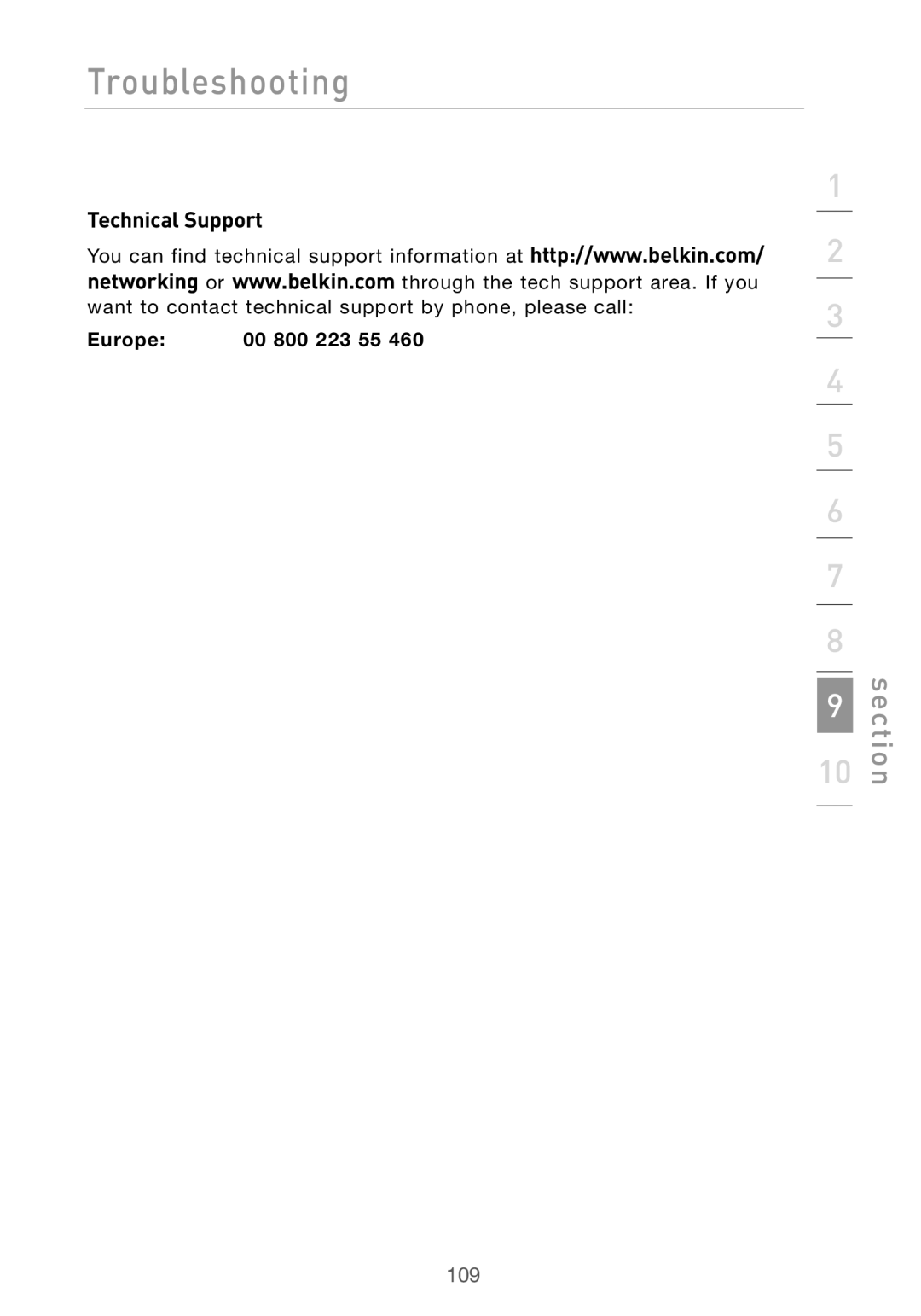 Belkin F5D7000 user manual Technical Support 