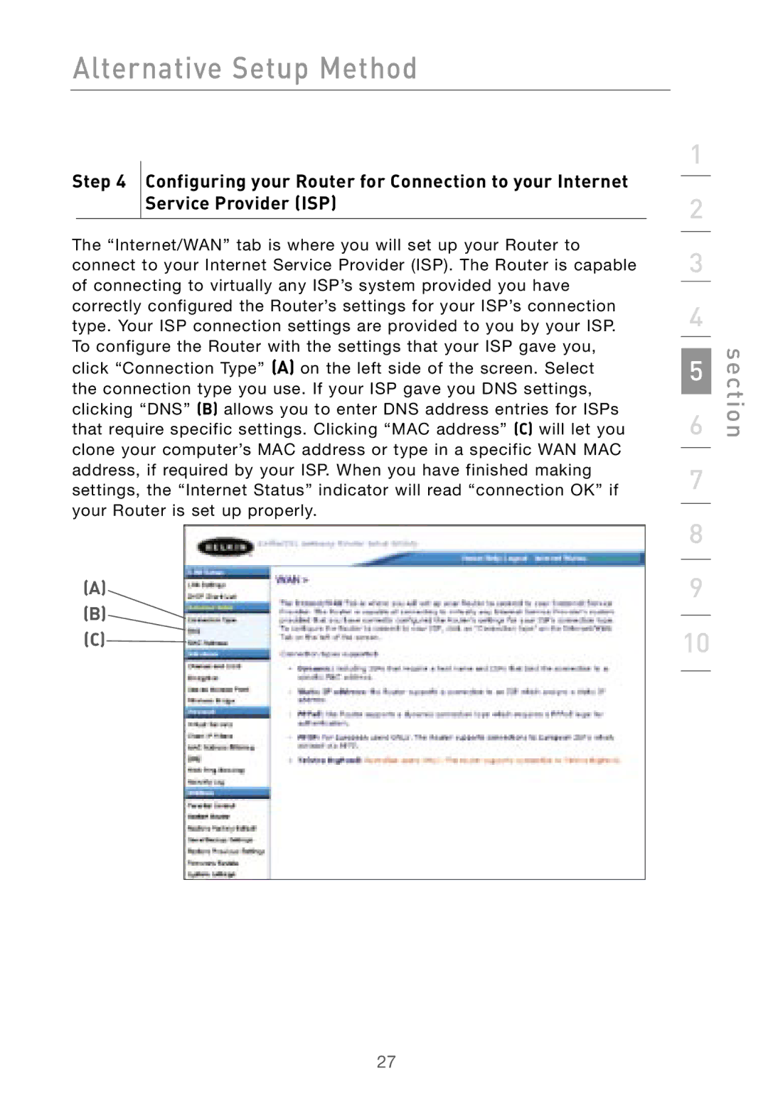 Belkin F5D7000 user manual Alternative Setup Method 