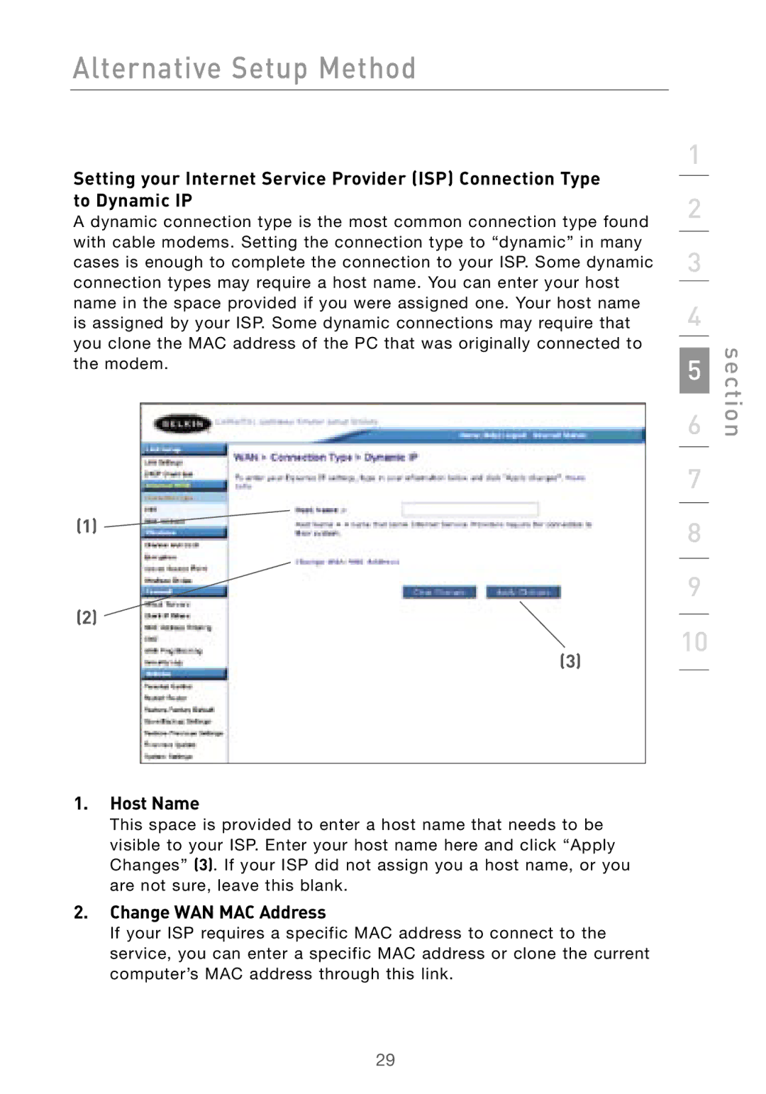 Belkin F5D7000 user manual Host Name, Change WAN MAC Address 