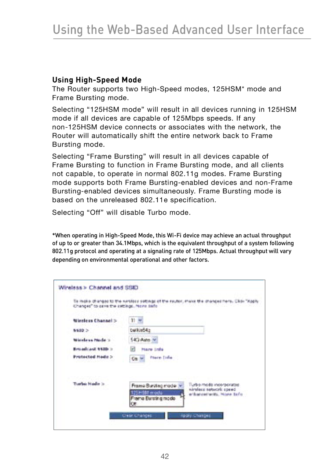 Belkin F5D7000 user manual Using High-Speed Mode 