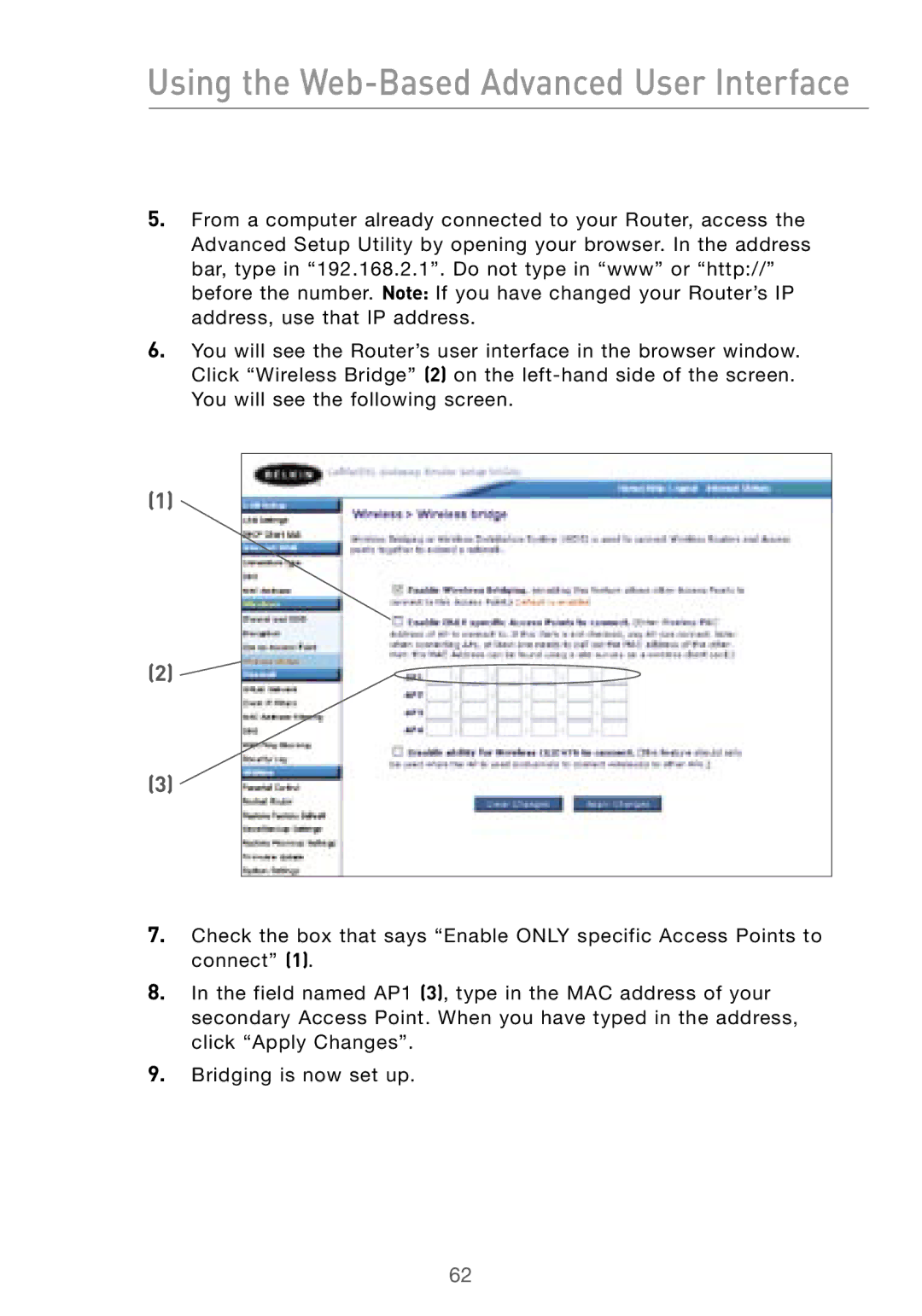 Belkin F5D7000 user manual Using the Web-Based Advanced User Interface 