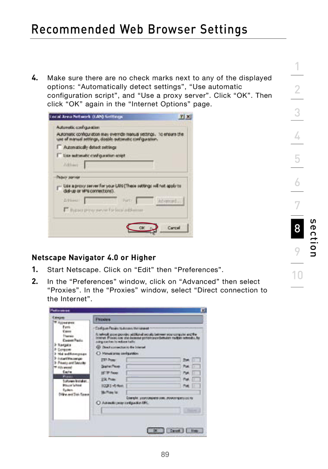 Belkin F5D7000 user manual Netscape Navigator 4.0 or Higher 