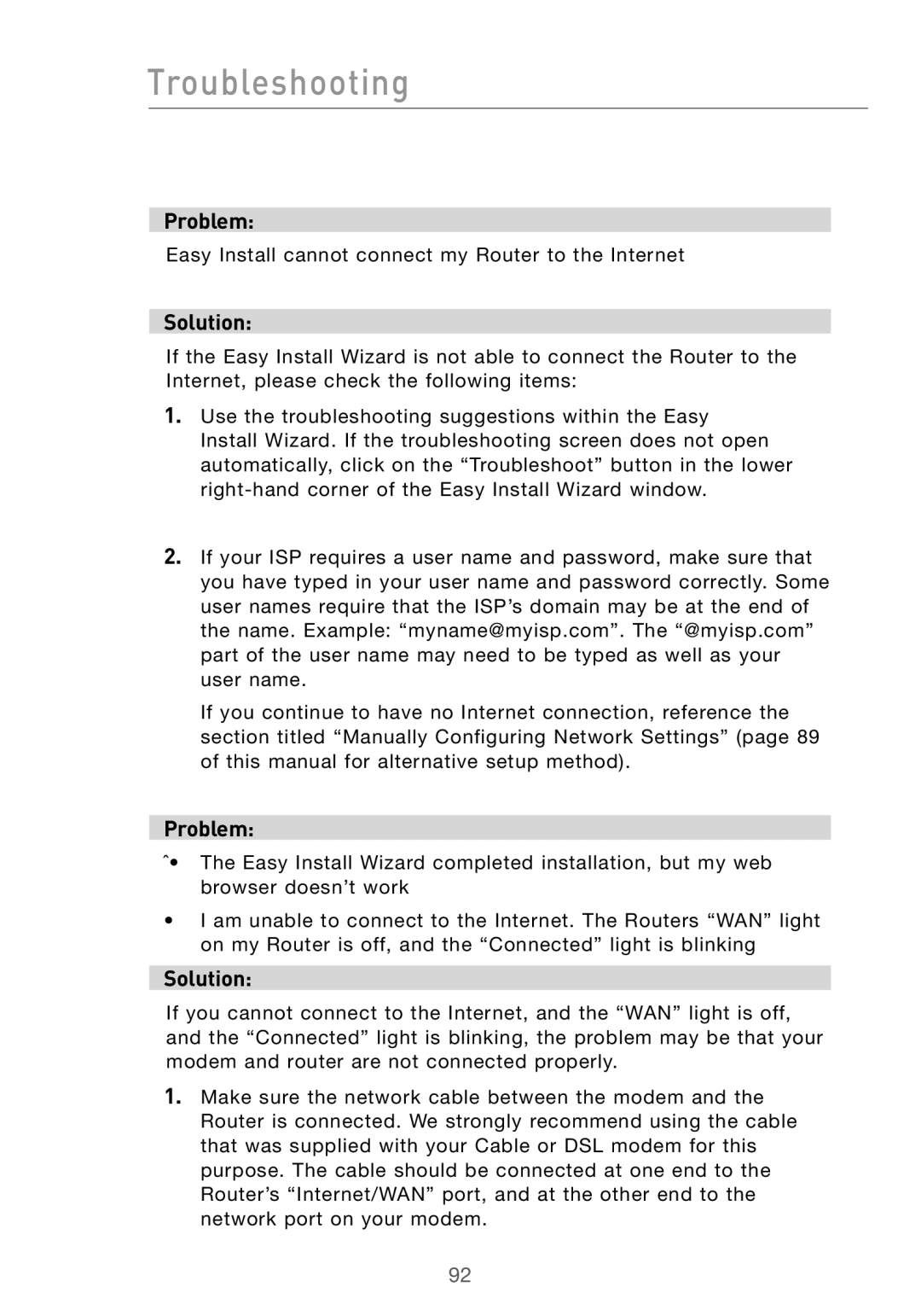 Belkin F5D7000 user manual Troubleshooting 